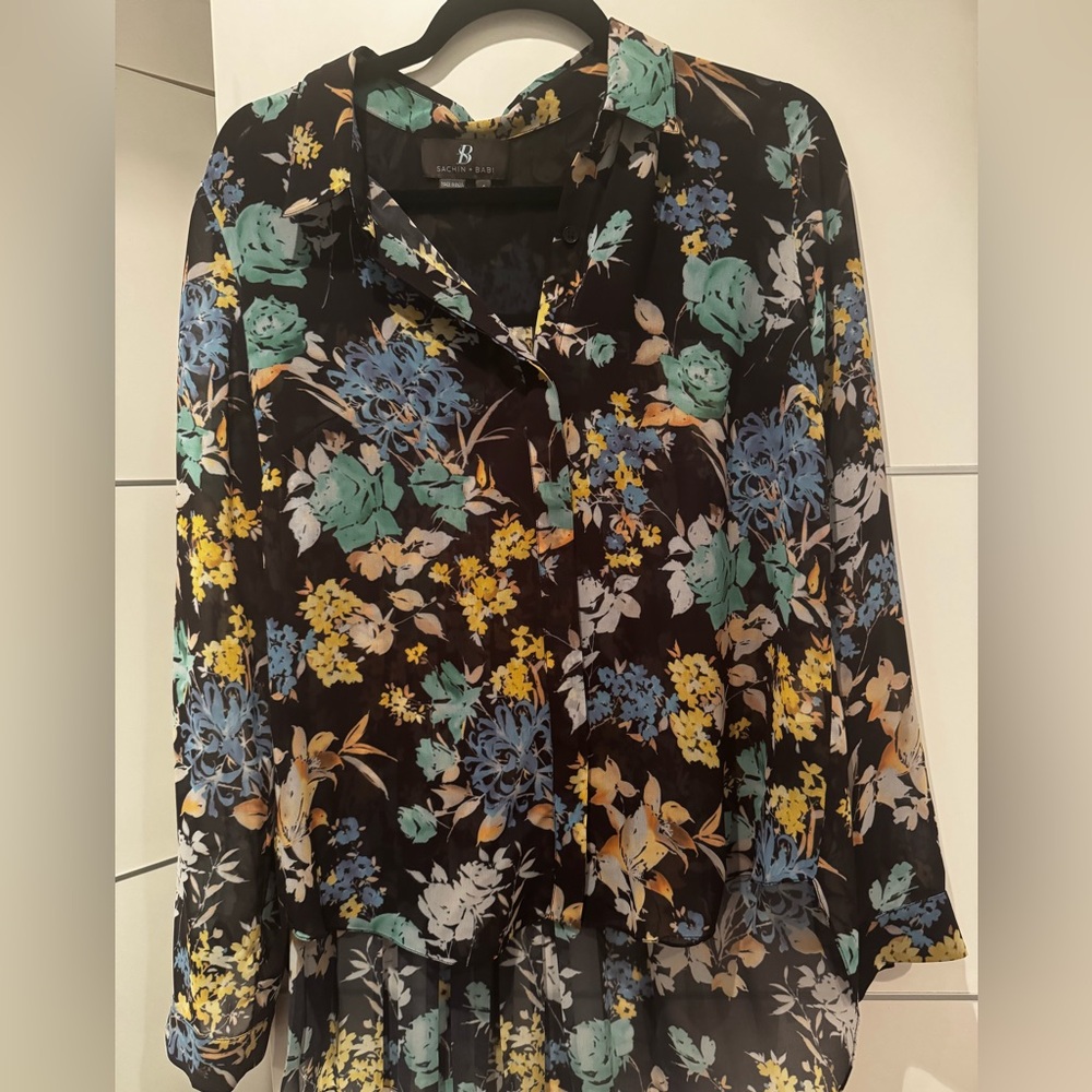 Sachin + Babi Floral Print Blouse - Black, Blue, Yellow